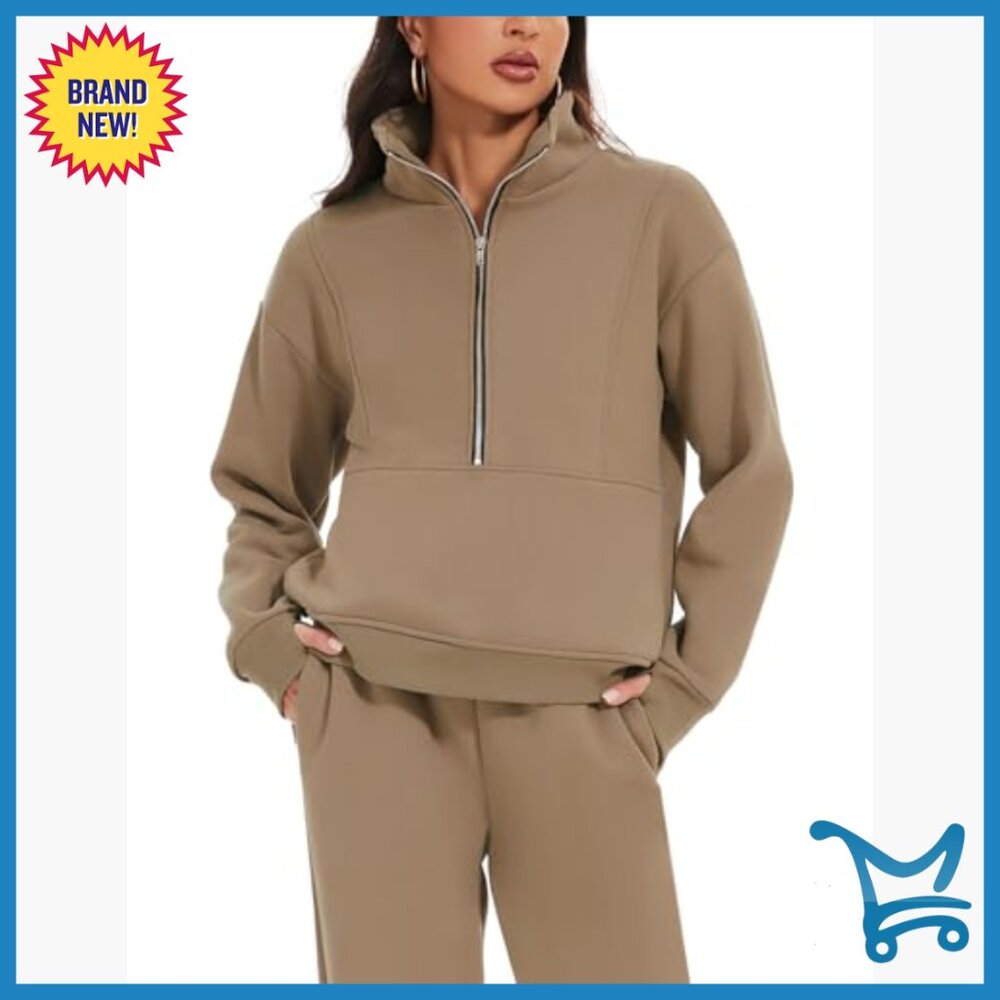 Fleece Lounge Set Half Zip Pullover Sweatpants Co… - image 2